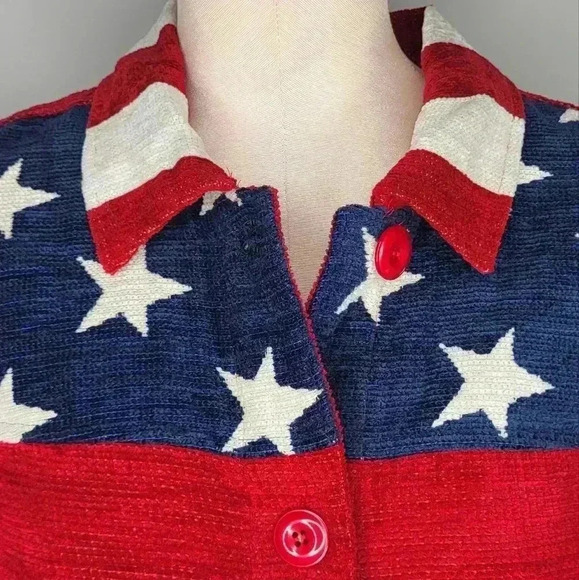 Coldwater Creek SizeMedium American Flag Jacket Chenille Red Blue Stars Stripes - Picture 3 of 7